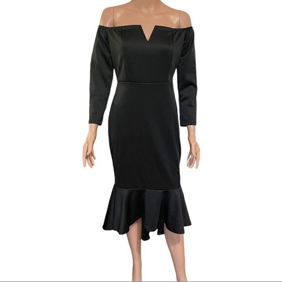 Black Off Should Scuba Mermaid Bodycon Hi-Low Dress Sz M NWOT - Picture 1 of 15